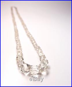 Vintage Art Deco Rock Crystal Quartz Faceted Bead Necklace 16 Long 14K GF Clasp