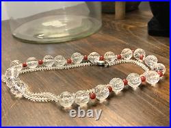 Vintage Art Deco Rock Crystal & Red Carnelian Orb Cut Glass Strung Bead Necklace