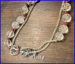 Vintage Art Deco Rock Crystal & Red Carnelian Orb Cut Glass Strung Bead Necklace