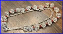 Vintage Art Deco Rock Crystal & Red Carnelian Orb Cut Glass Strung Bead Necklace