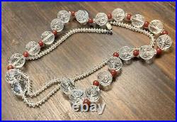 Vintage Art Deco Rock Crystal & Red Carnelian Orb Cut Glass Strung Bead Necklace