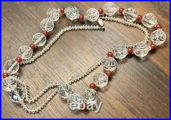 Vintage Art Deco Rock Crystal & Red Carnelian Orb Cut Glass Strung Bead Necklace