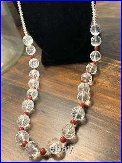 Vintage Art Deco Rock Crystal & Red Carnelian Orb Cut Glass Strung Bead Necklace