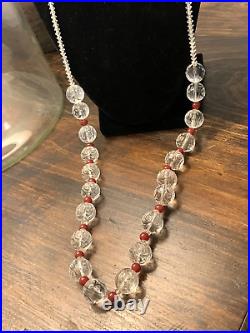 Vintage Art Deco Rock Crystal & Red Carnelian Orb Cut Glass Strung Bead Necklace