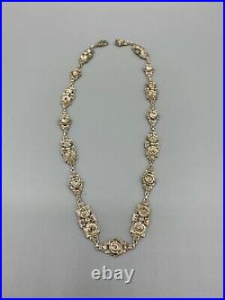 Vintage Art Deco Rose And Marcasite German Silver Necklace Hallmarks Stunning