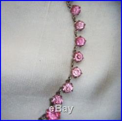 Vintage Art Deco Rose Paste Crystal Open Back Bezel Set Riviere Necklace