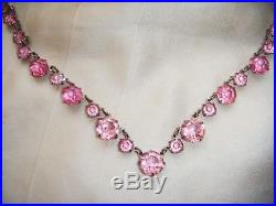 Vintage Art Deco Rose Paste Crystal Open Back Bezel Set Riviere Necklace