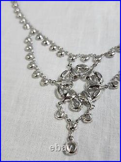 Vintage Art Deco Signed 12K GF Festoon Faceted Crystal Glass Bezel Set Necklace