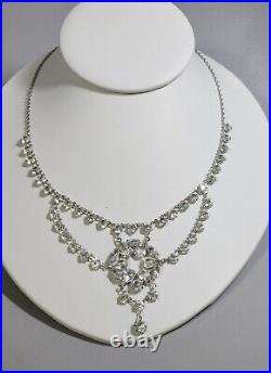 Vintage Art Deco Signed 12K GF Festoon Faceted Crystal Glass Bezel Set Necklace