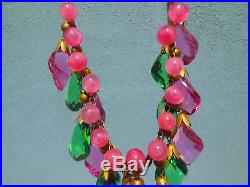 Vintage Art Deco Signed Miriam Haskell Pink Glass Crystal Bookchain Bib Necklace
