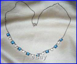 Vintage Art Deco Signed Platinin Sapphire Blue Open Back Crystal Czech Necklace