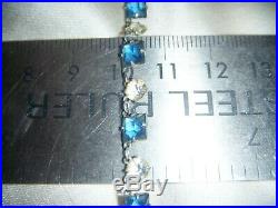 Vintage Art Deco Signed Platinin Sapphire Blue Open Back Crystal Czech Necklace