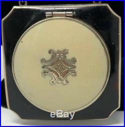 Vintage Art Deco Silver Guilloche Enamel Compact Locket Necklace Pendant