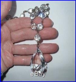 Vintage Art Deco Silver Open Back Glass Rock Crystal Drop Necklace