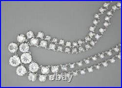 Vintage Art Deco Silver Rhodium Open Back Crystal Paste 2 Strand Necklace