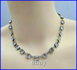 Vintage Art Deco Solid Silver & Faceted Crystal Necklace
