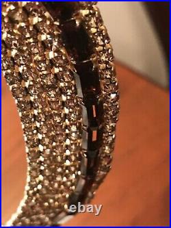 Vintage Art Deco Sparkly Rhinestone and Amber Glass Collar Necklace