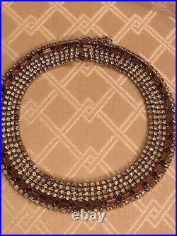 Vintage Art Deco Sparkly Rhinestone and Amber Glass Collar Necklace