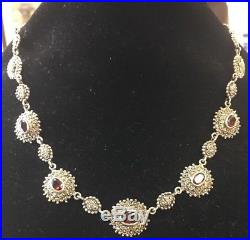 Vintage Art Deco Sterling Silver 925 Marcasite Garnet Necklace