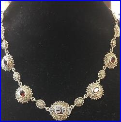 Vintage Art Deco Sterling Silver 925 Marcasite Garnet Necklace