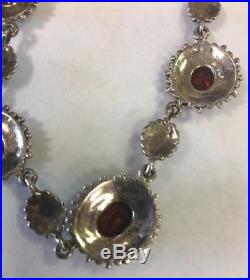 Vintage Art Deco Sterling Silver 925 Marcasite Garnet Necklace