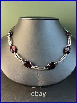 Vintage Art Deco Sterling Silver Amethyst Purple Glass Statement Necklace