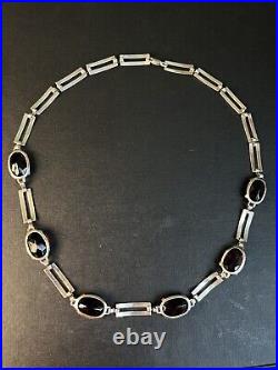Vintage Art Deco Sterling Silver Amethyst Purple Glass Statement Necklace