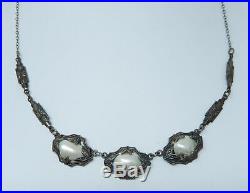 Vintage Art Deco Sterling Silver Baroque Pearl Choker Necklace