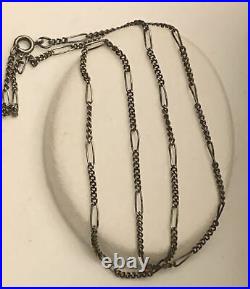Vintage Art Deco Sterling Silver Beautiful Patina Link 17.5 Long 2mm Necklace