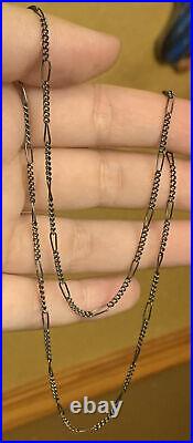 Vintage Art Deco Sterling Silver Beautiful Patina Link 17.5 Long 2mm Necklace