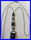 Vintage Art Deco Sterling Silver Blue Rhinestone & Enamel Filigree Necklace