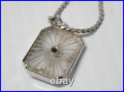 Vintage Art Deco Sterling Silver Camphor Glass Fine Filigree Necklace