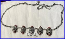 Vintage Art Deco Sterling Silver Carnelian & Marcasite 17 Necklace