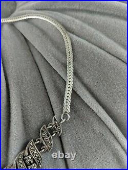 Vintage Art Deco Sterling Silver Carnelian & Marcasite Necklace, 18