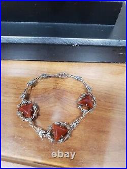 Vintage Art Deco Sterling Silver Carnelian and Marcasite Necklace & Bracelet Set