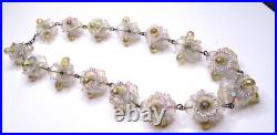 Vintage Art Deco Sterling Silver Celluloid Flower Necklace Iridescent