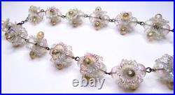 Vintage Art Deco Sterling Silver Celluloid Flower Necklace Iridescent