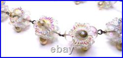 Vintage Art Deco Sterling Silver Celluloid Flower Necklace Iridescent