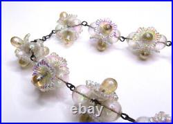 Vintage Art Deco Sterling Silver Celluloid Flower Necklace Iridescent