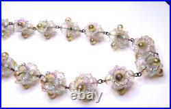 Vintage Art Deco Sterling Silver Celluloid Flower Necklace Iridescent