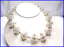 Vintage Art Deco Sterling Silver Celluloid Flower Necklace Iridescent