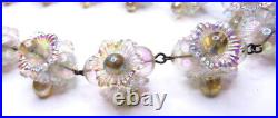 Vintage Art Deco Sterling Silver Celluloid Flower Necklace Iridescent