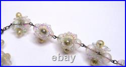 Vintage Art Deco Sterling Silver Celluloid Flower Necklace Iridescent