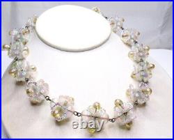 Vintage Art Deco Sterling Silver Celluloid Flower Necklace Iridescent