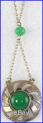 Vintage Art Deco Sterling Silver Chrysoprase Necklace