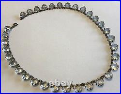 Vintage Art Deco Sterling Silver Clear Paste Open Back Necklace Os1