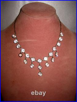 Vintage Art Deco Sterling Silver Crystal Bezel Open Back Chain Necklace