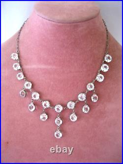 Vintage Art Deco Sterling Silver Crystal Bezel Open Back Chain Necklace