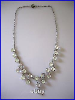 Vintage Art Deco Sterling Silver Crystal Bezel Open Back Chain Necklace