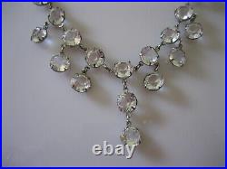 Vintage Art Deco Sterling Silver Crystal Bezel Open Back Chain Necklace